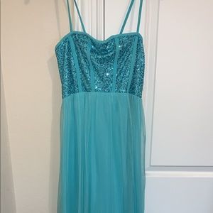 Aqua sequin prom dress